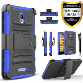 Alcatel OneTouch Fierce 4 Case, Dual Layers [Combo Holster] Case And Built-In Kickstand Bundled with [Premium Screen Protector] Hybrid Shockproof And Circlemalls Stylus Pen (Blue)